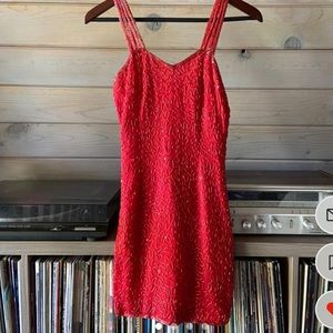 Authentic Vintage Sequins Red Mini Dress